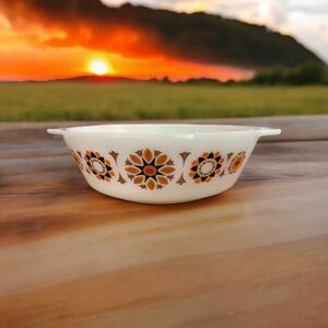 Vintage JAJ Pyrex Orange TOLEDO Pattern Casserole Dish